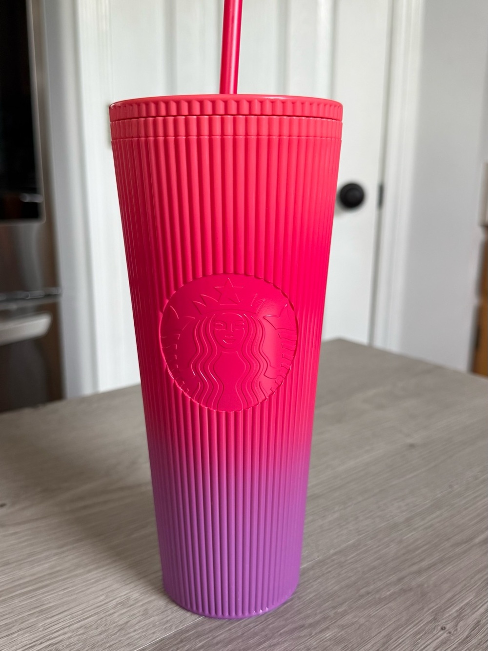Starbucks Pink to Purple Gradient Ribbed Tumbler with Straw